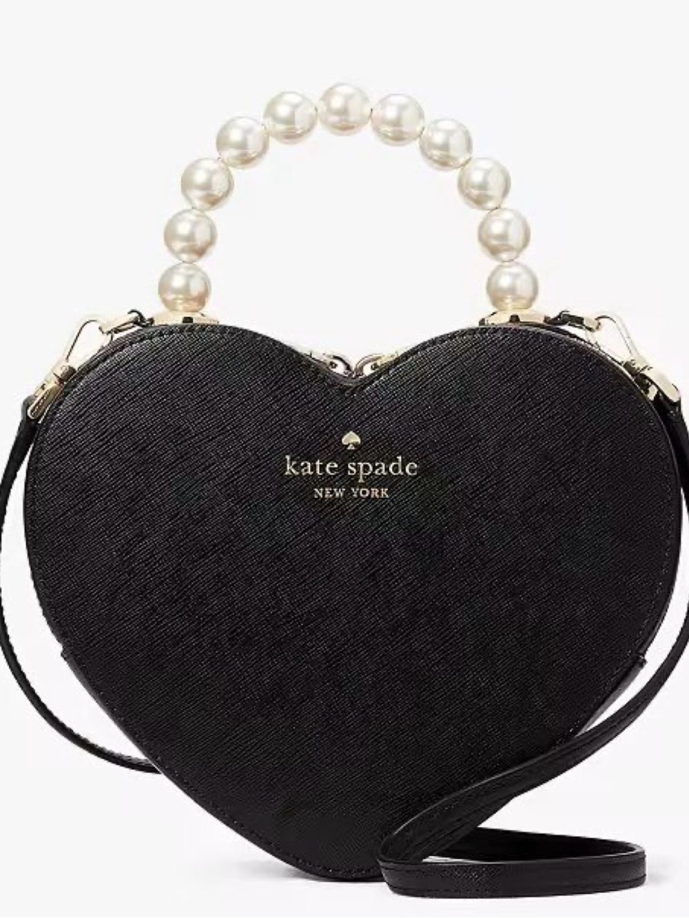 kate spade Black Heart-Shaped Mini Bag with Pearl Handle
